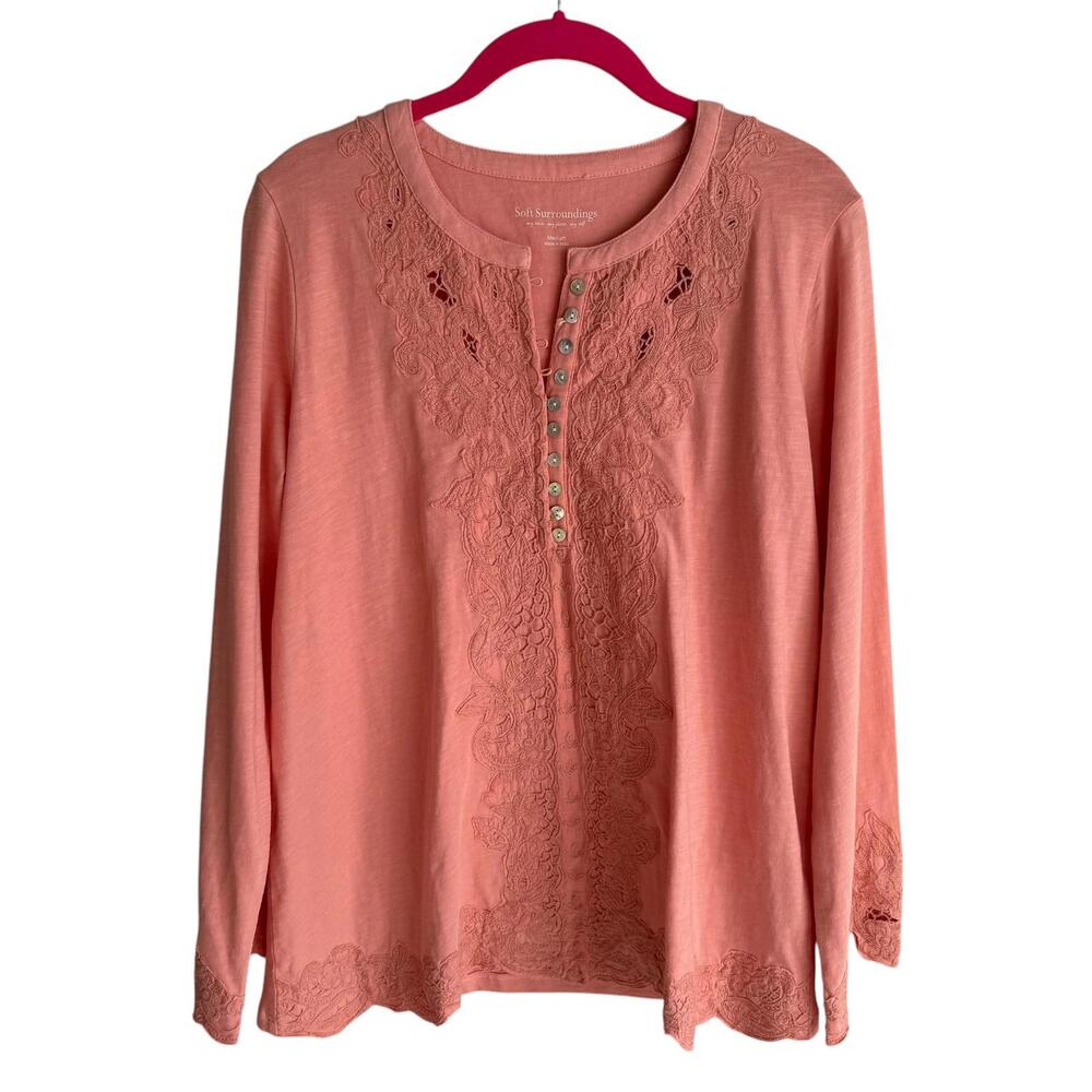 SOFT SURROUNDINGS‎ Peach Ladies Long Sleeve Blouse, M